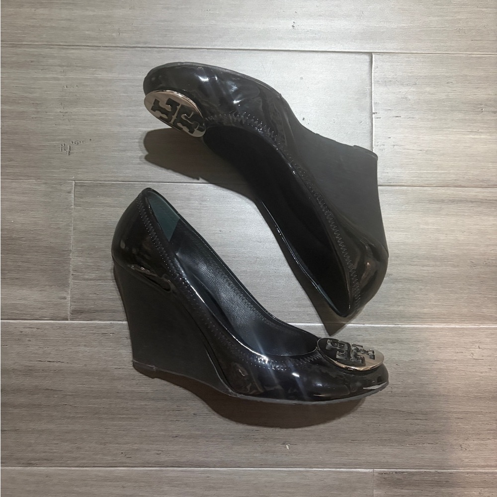 Tory Burch Black Patent Wedges